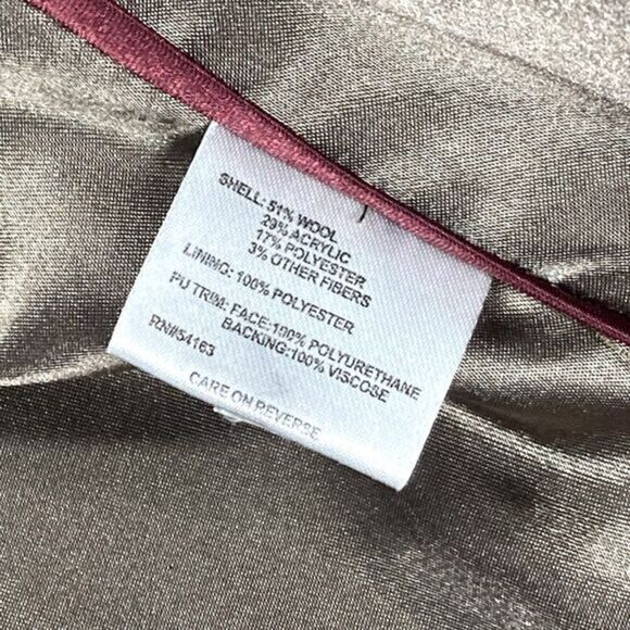 Calvin Klein Tweed Wool Pea Coat Brown Faux Leather Trim Classic Dressy Business - Picture 14 of 15